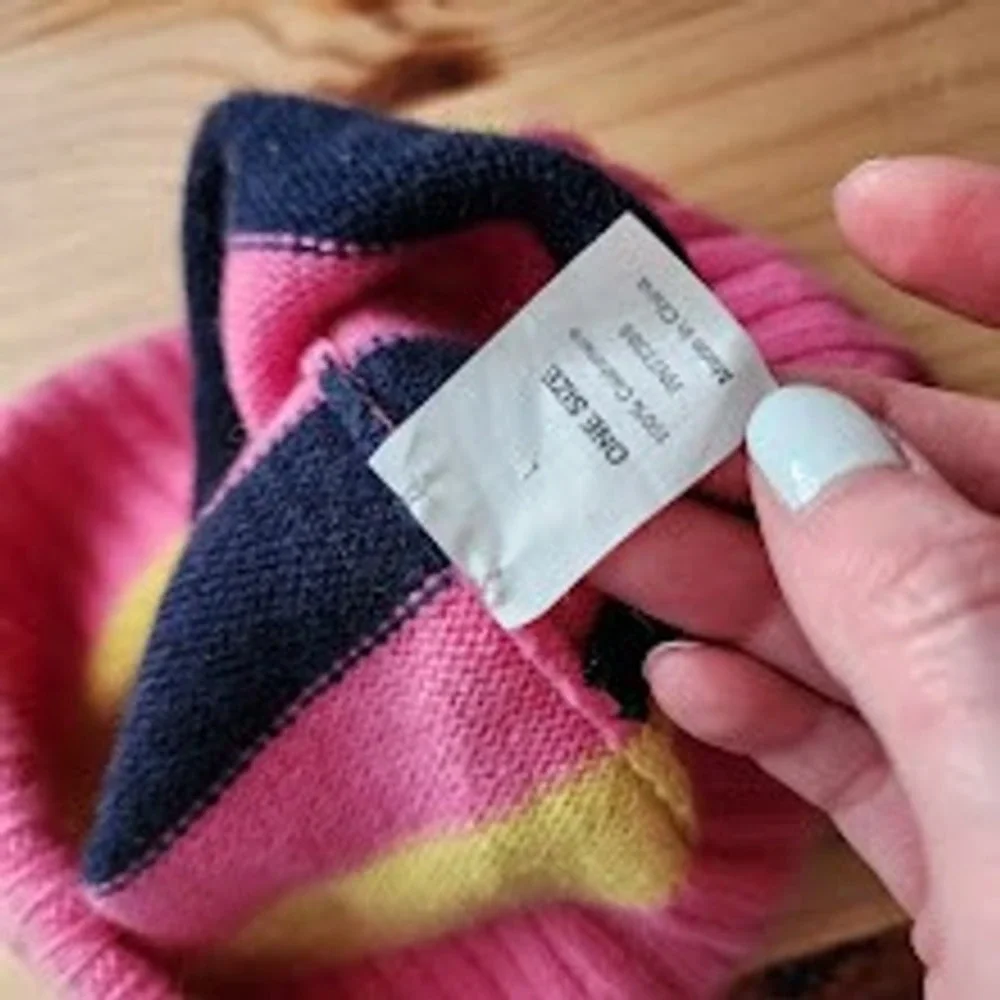 J.CREW VINTAGE Y2K Cashmere Striped Knit Beanie Pink Yellow Navy‎ Preppy